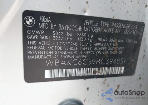 2011 BMW 750I xDrive из США, поврежденный, VIN WBAKC6C59BC394851